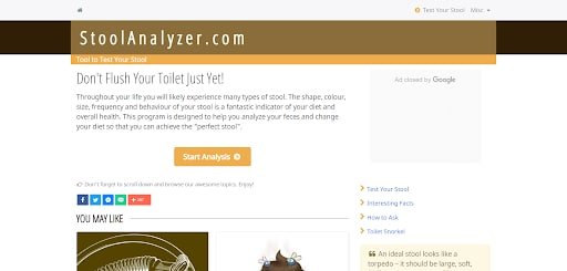 funny websites stool analyzer landing page