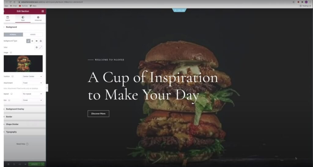 elementor page builder burger image
