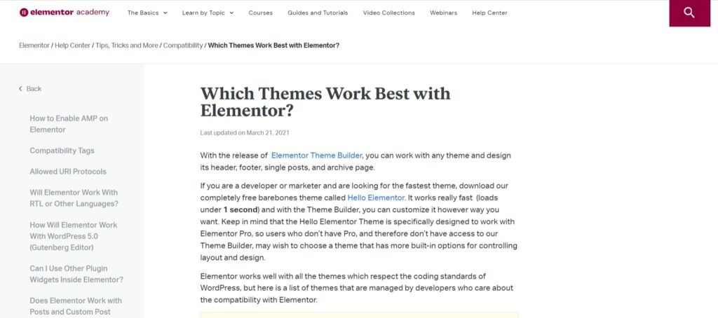 elementor tutorial which themes work best